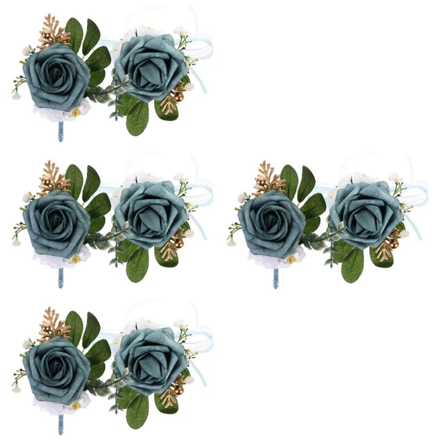 4 set di nozze boutonniere sposa sposa fiori artificiali polso corsage