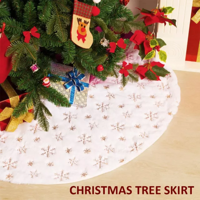 Christmas Tree Skirt Base Floor Mat Cover Xmas Party Home Decoration Plush Snow 2