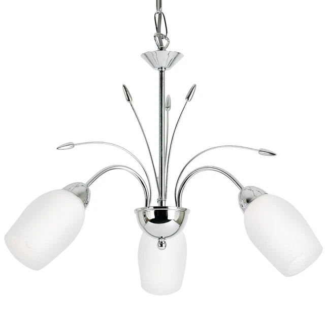 Hanging Flush Ceiling Pendant 3 Light CHROME & GLASS Chandelier Lamp Bulb Holder