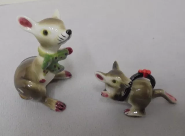 Rats, Pair With Bows, Bone China, 2.25"-1" Tall 1.5"-2" Across Retro