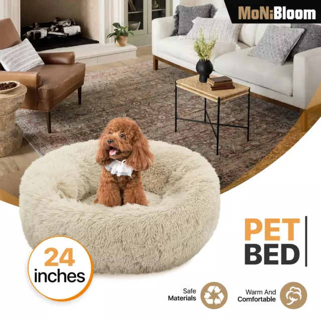 Winter Pet Dog Cat Bed Round Long Plush Fluffy Soft Donut Mat Puppy Self Warming
