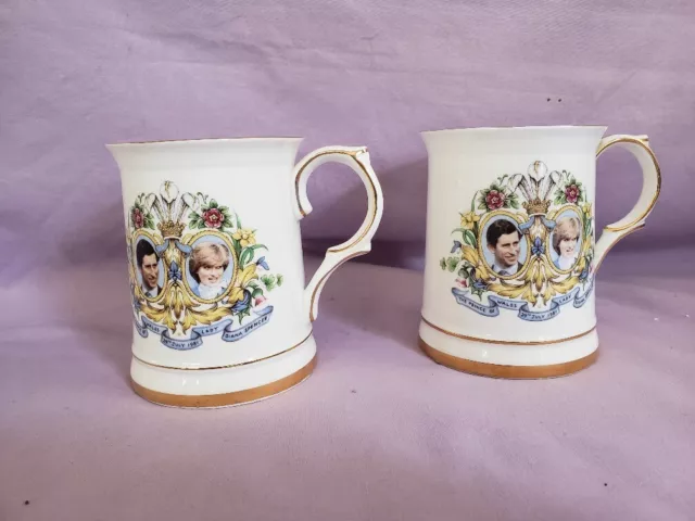 2 x Vintage Hammersley Bone China Mugs Wedding of  Charles & Diana 1981