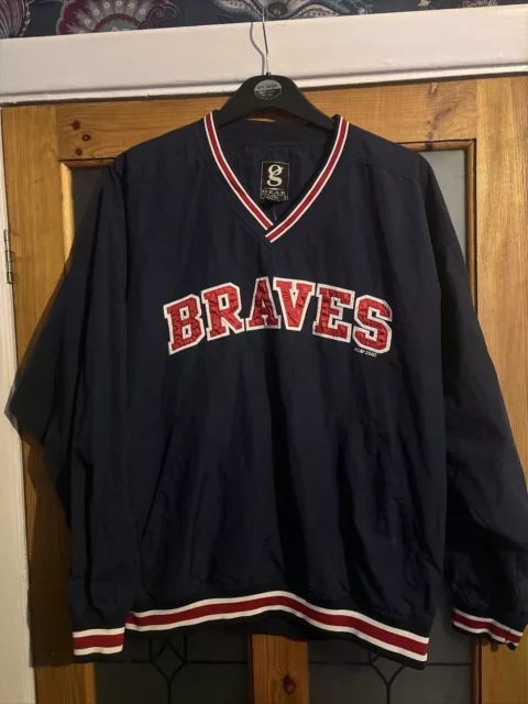 Atlanta Braves MLB Men’s Large Windbreaker Jacket Retro USA Baseball 2002 Navy