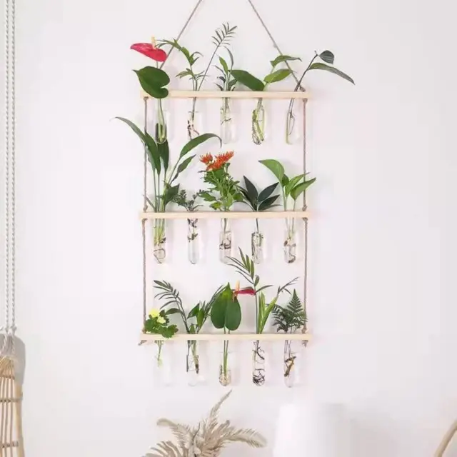 Propagation Station,3 Tiered Wall Hanging Plant Terrarium with Wooden Stand for