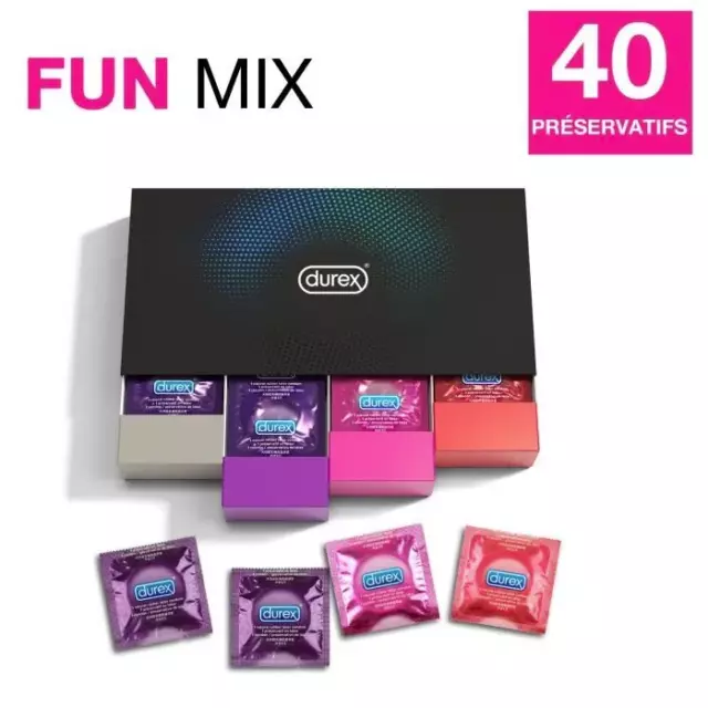 40 Préservatifs Durex Fun Explosion Assortiment fin St Valentin Boîte Élégante