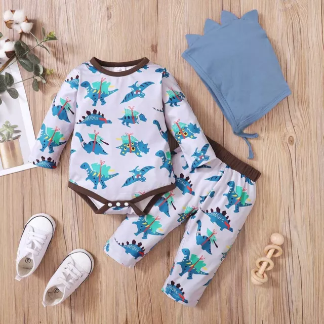Baby Toddler Boys Tracksuit Dinosaur T-shirt Tops Pants Outfits Casual Clothes