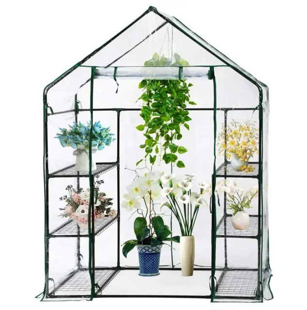 New Walk In Greenhouse PVC Plastic Garden Grow Green House with 4 Shelves