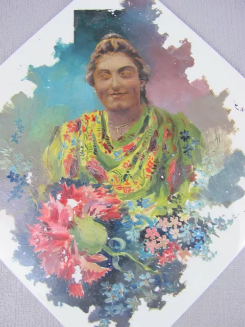 Antique large 18th c. PICKMAN Ca CHINA OPACA SEVILLA Tile. Painted Portrait.