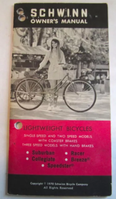 Vintage 1970 Schwinn Owner's Manual Lightweight Bicycles 1,2,& 3 Speed Models