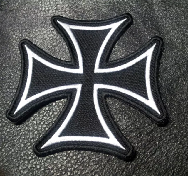 Iron Cross chopper EMBROIDERED 3 INCH B/W IRON ON MC  BIKER PATCH (BLK/WHT)