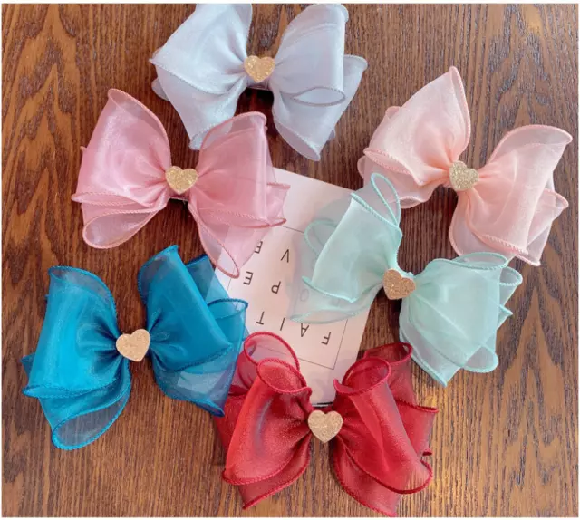 Princess Handmade Chiffon Bow Hair Clip Alligator Clips Girls baby kids Ribbon