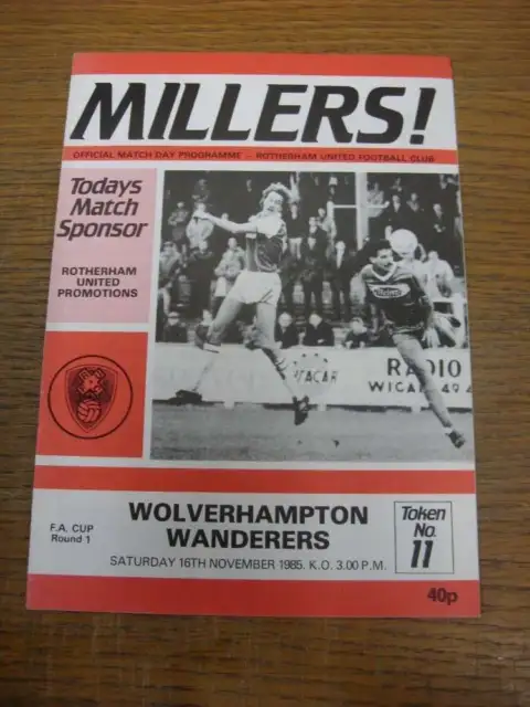16/11/1985 Rotherham United v Wolverhampton Wanderers [FA Cup]