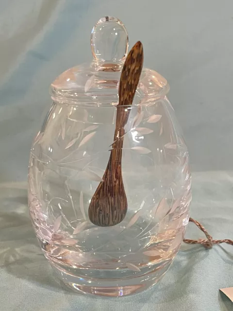 William Yeoward Wisteria Crystal Honey Jam Pot Jar with Spoon New