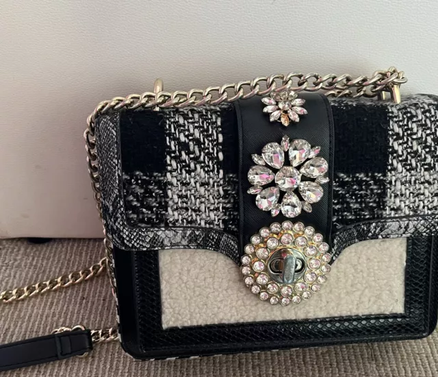 RIVER ISLAND EMBELLISHED Bag Jewel Shoulder Strap Nude Pink