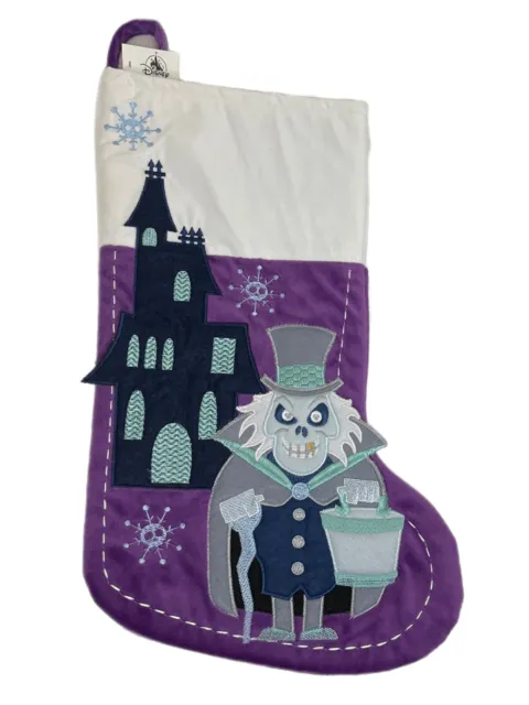 Disney Parks Haunted Mansion Hatbox Ghost Purple Christmas Holiday Stocking