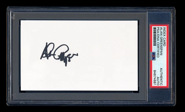 Alan Greenspan Signed Mint Index Card Psa/Dna Autograph Federal Reserve Chariman