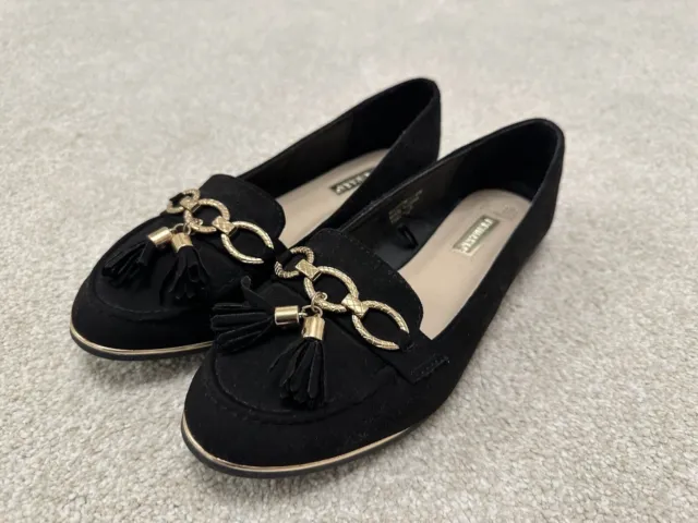 Women’s Black & Gold Primark Suede Tassel Loafers - Size 4