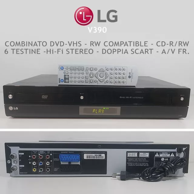 ✅Videoregistratore Combinato Dvd/Vhs Lg V390 Lettore Vcr Cassette Combo.