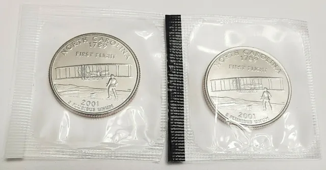 2001 P & D North Carolina Quarter Set (2 Coins) *MINT CELLO*  **FREE SHIPPING**
