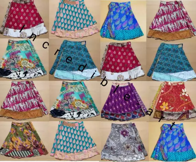 10 PCs Lot Vintage Silk Sari Mini Wrap Skirt Bohemian Multicolor Hippie Skirt