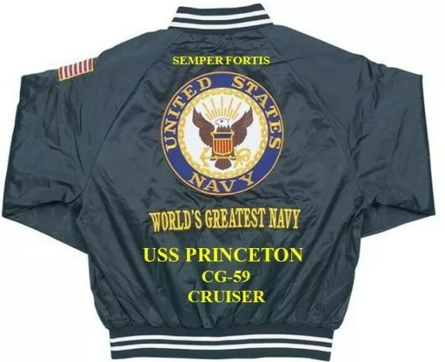 Uss Princeton Cg-59 Cruiser Navy Embroidered Satin Jacket(Back Only)