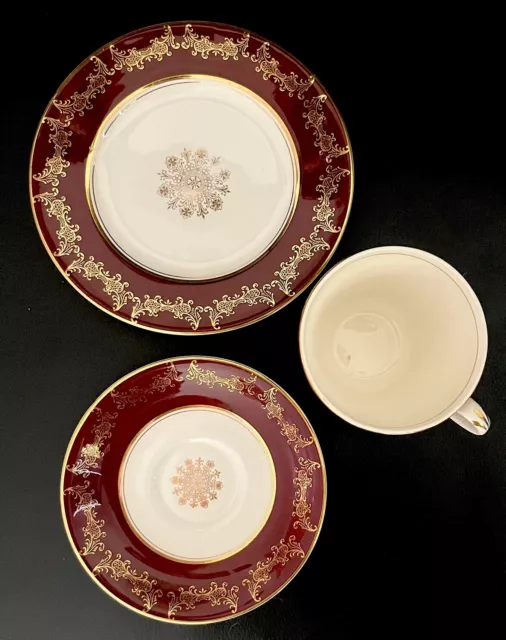 Midwinter Burgundy & Gold Tea Cup Saucer Plate Trio, Made In England, VGC