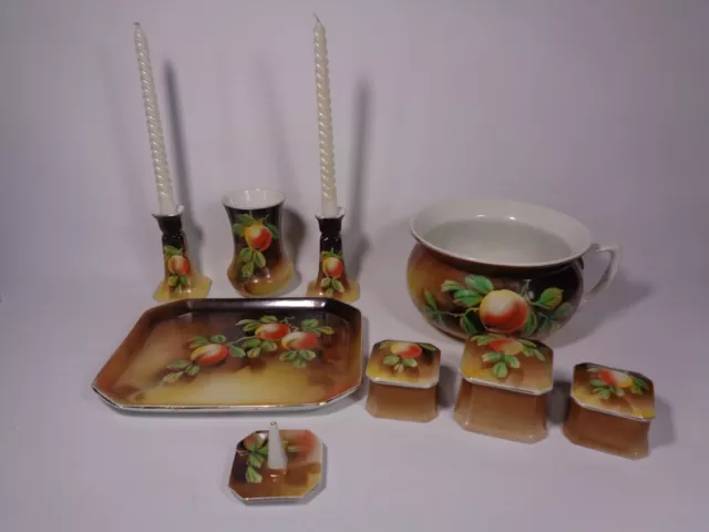 NewHall Pottery 7 Piece Dressing Table Set & Matching Chamber pot & Vase RARE