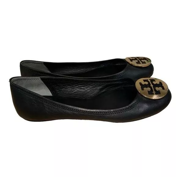 Tory Burch Reva Ballet Flat Black Gold Size 9.5