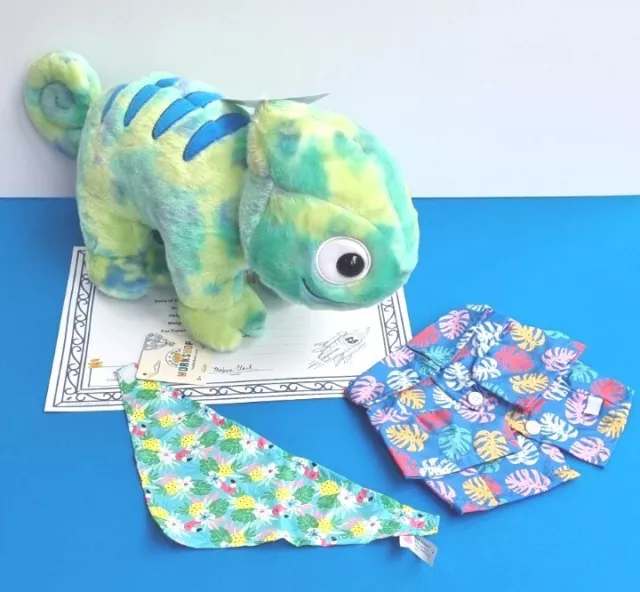 Build A Bear Chameleon Tye Dye With Tropical Shirt & Bandana BNWT Soft Plush Toy