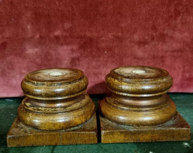 2 Turned wood base newel post finial Antique french architectural salvage 1"65 2