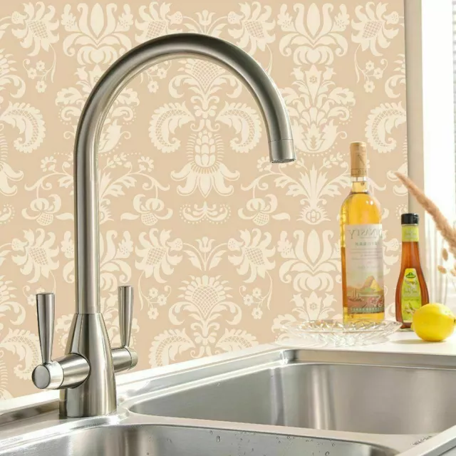 Modern Kitchen Sink Mixer Taps Swivel Spout Dual Lever Tap Mono Brushed Faucet