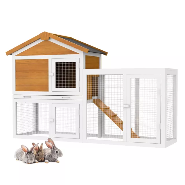 Large Rabbit Hutch Chicken Coop Guinea Pig Hen Bunny Run Slide Tray Cage House