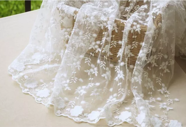 Embroidery Bridal Dress Lace Fabric Floral Plant Wedding Costume DIY Tulle 0.5 Y