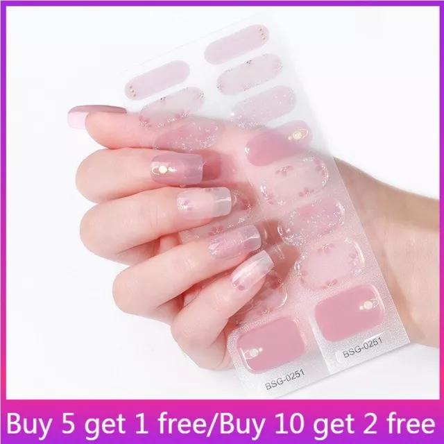 16 Strips Semi Cured Gel Nail Stickers set for UV Lamp 3D Nails Polish Wraps