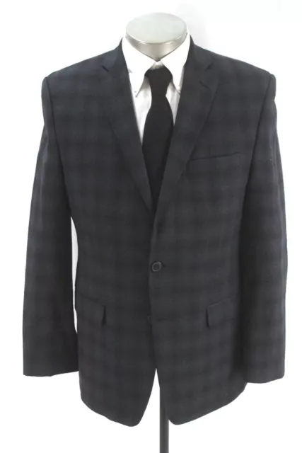 mens navy blue shadow plaid CALVIN KLEIN wool blazer jacket suit sport coat 40 R