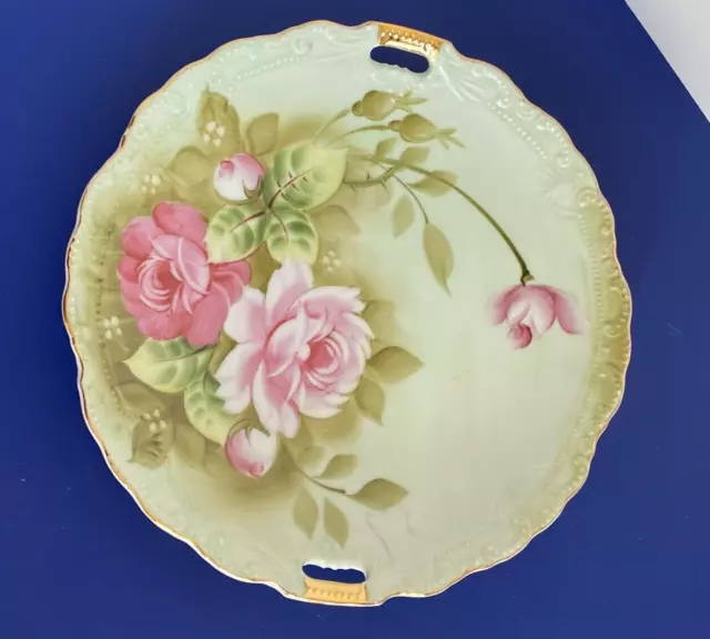 Vintage Lefton China 9" Decorative Plate Hand Painted Roses- Lace Edge-Gold Trim