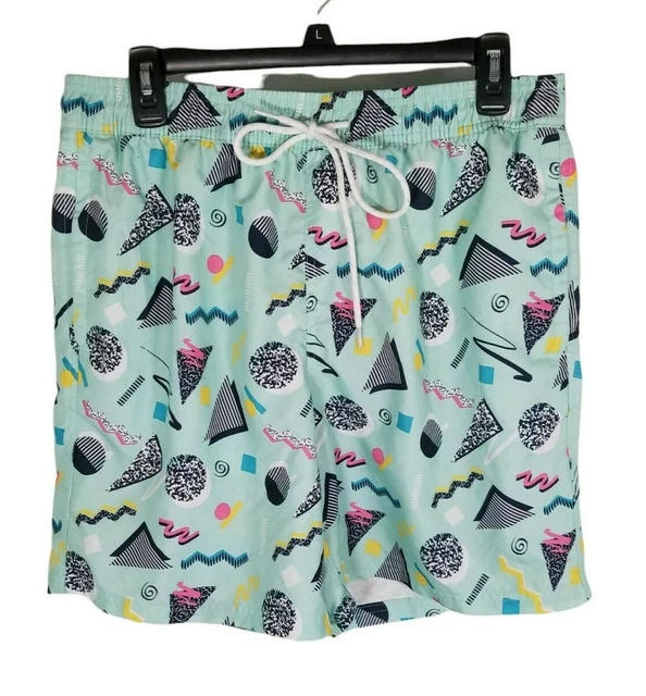 Vintage 90s No Boundaries Mens Swim Trunks Shorts Bathing Suit Party Medium Teal