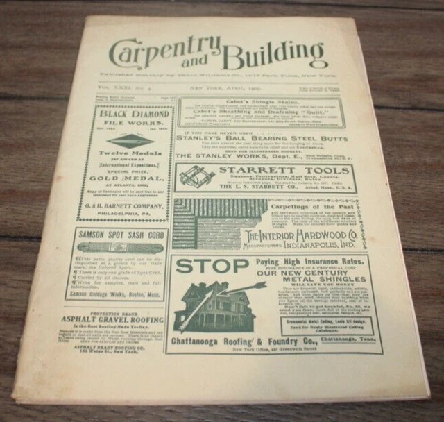 Antique April 1909 CARPENTRY & BUILDING MAGAZINE Architecture TOOLS Ads++