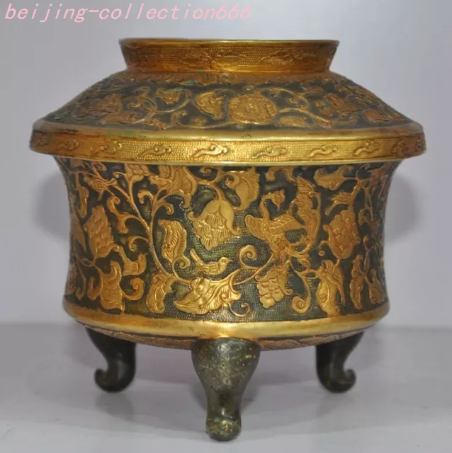 4.4'' Old silver 24k gold Flower TotemWine vessel Wineware goblet wineglass cup