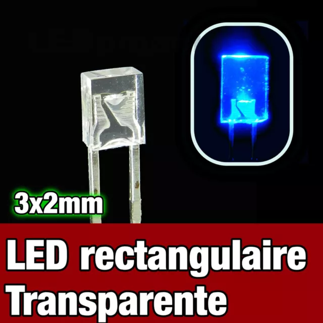 325B/10# LED rectangulaire 3x2 Bleu 10pcs - Rectangular LED blue