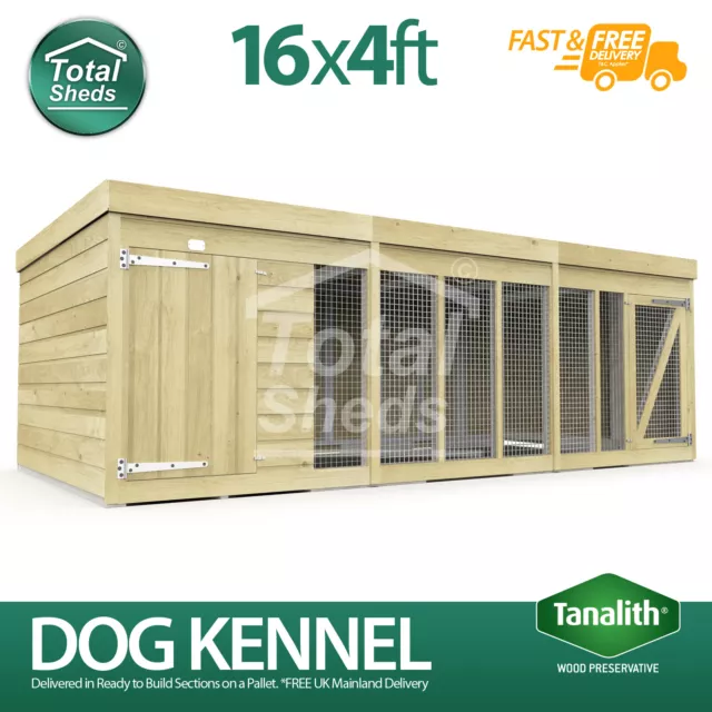 Dog Kennel & Run 16ft x 4ft Fully Pressure Treated Tanalised Timber Free Deliver