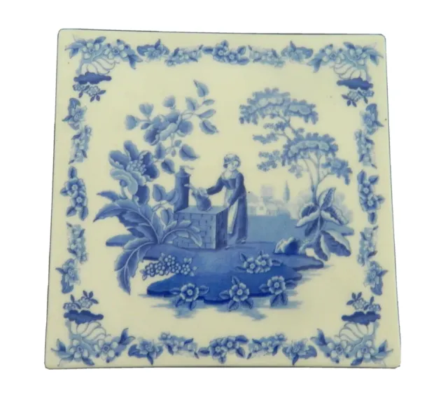 Spode Tile Trivet Hot Plate Lady at the Well L0906 Blue White 6" Square Floral