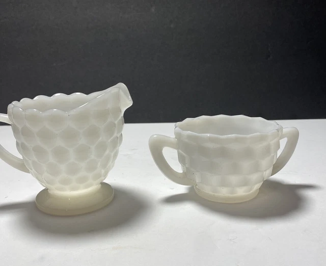 Milk Glass Sugar Bowl and Creamer Anchor Hocking Bubble Pattern NICE