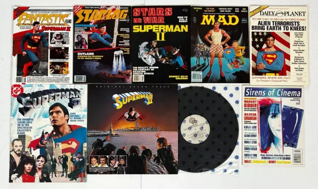 SUPERMAN 2 Movie Magazine Soundtrack Record LP 8pc Lot Christopher Reeve DC