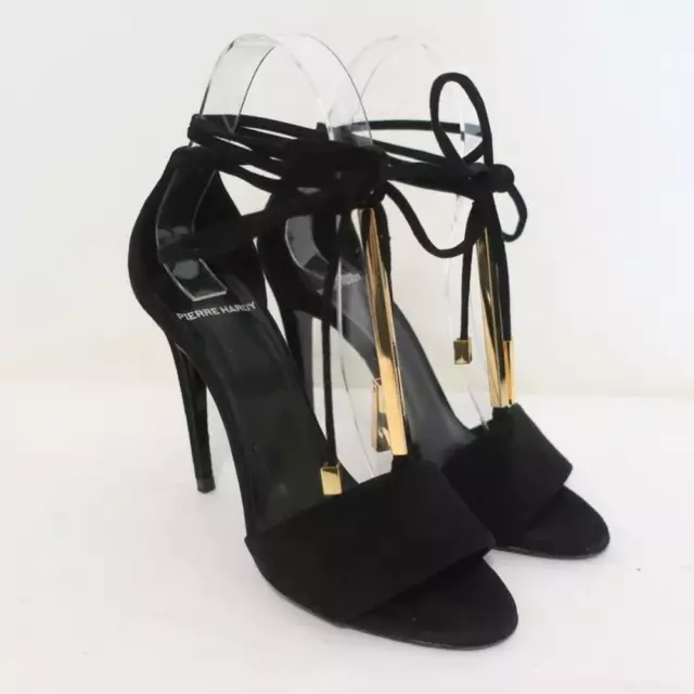 Pierre Hardy Blondie Sandals Black Suede Size 35 Open Toe Ankle Wrap Heels