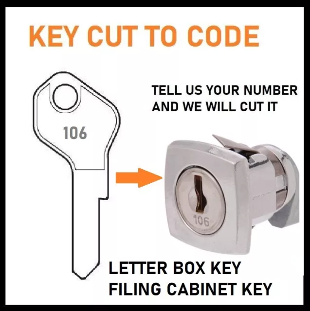 REPLACEMENT Letterbox Keys or FILING CABINET Key Made To Code Number