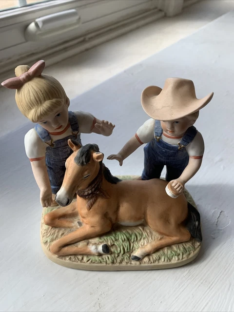 Vtg Denim Days By Homco #1510 Home Interiors 1985 Boy Girl Horse