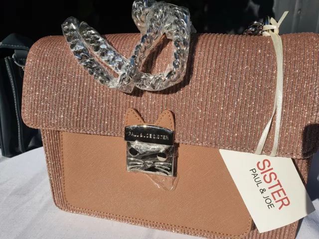 PAUL JOE Sister Beige shimmer cat clasp bag NWT 40.00