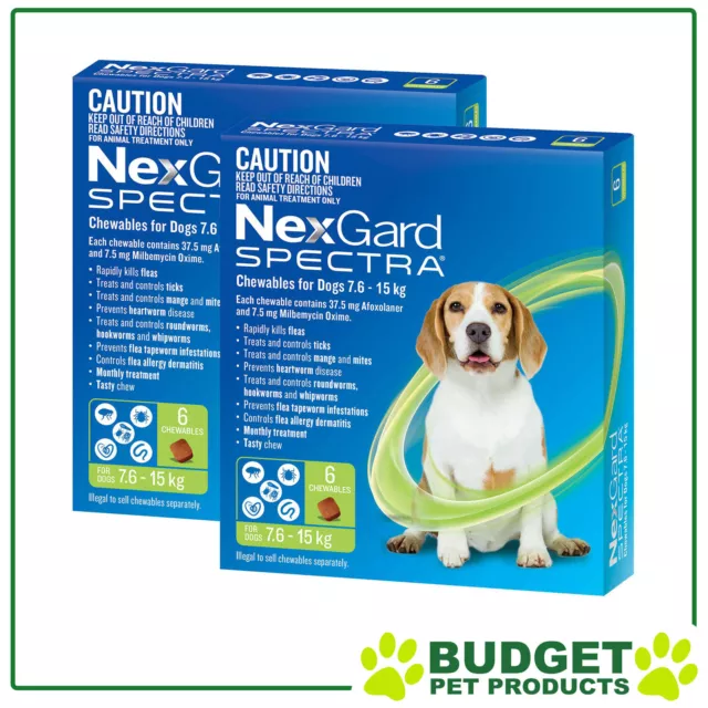 NexGard Spectra Chewables For Medium Dogs Green 7.6-15kg 12 Pack