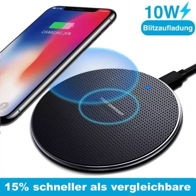 Wireless Charger Ladegerät 10W Kabellos Ladestation QI für iPhone Samsung Huawei